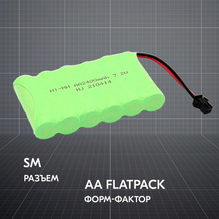 фотография аккумулятор Ni-Mh 7.2V 2400 mAh AA Flatpack разъем SM (сделана 09.04.2024) цена: 658 р.