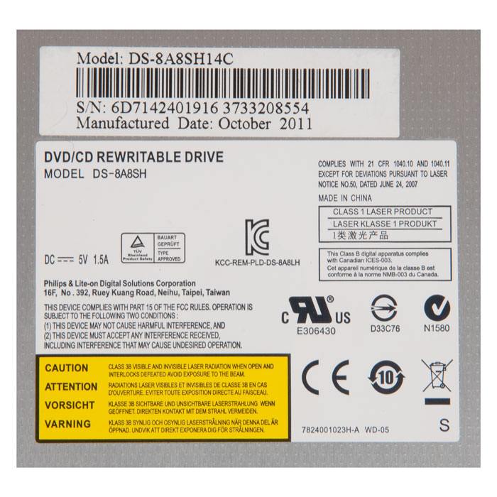 фотография оптический привод DVD-RW DS-8A8SH 12,5мм SATA с разбора (сделана 29.12.2023) цена: 580 р.