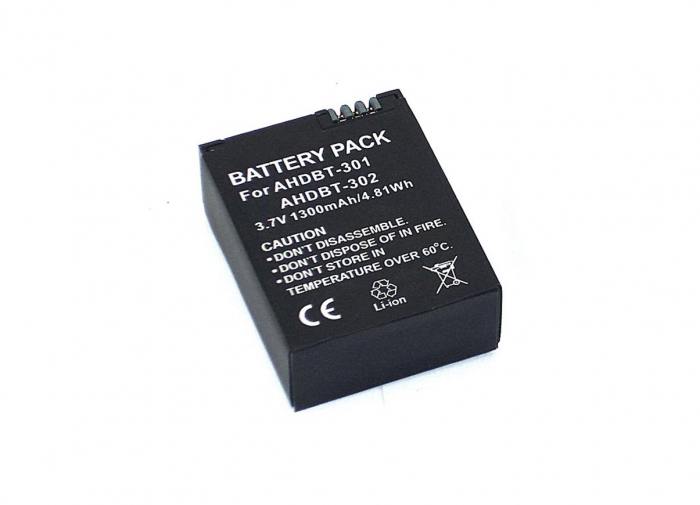фотография аккумуляторная батарея для видеокамеры GoPro Hero 3 (AHDBT-301) 3,7V 1600mAh Li-ion (сделана 06.02.2024) цена: 644 р.