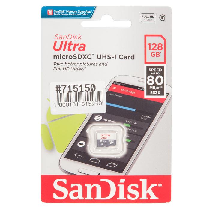 Карта памяти microsdxc 128 гб sandisk ultra sdsqunr 128g gn6ta