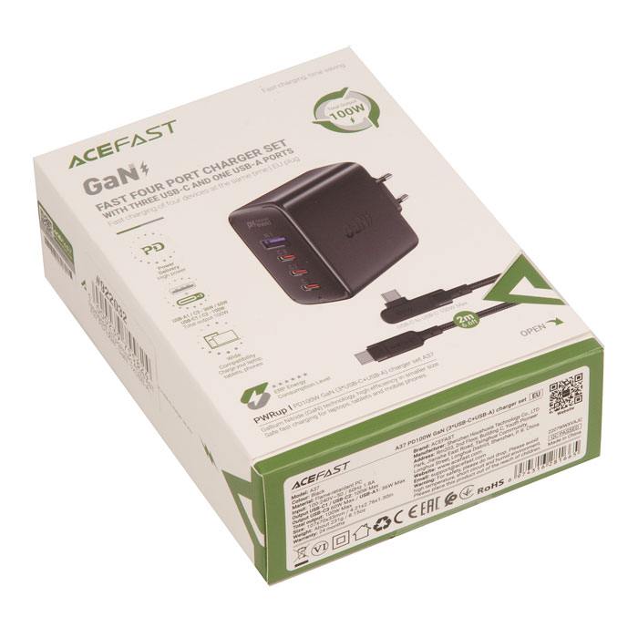 Chargeur Acefast A37 PD 100W GAN avec 3x USB-C, 1x USB-A - www