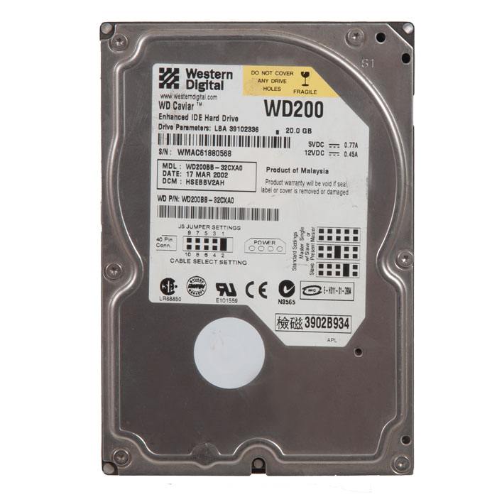 фотография жесткий диск 20GB IDE WD200BB-32CXA0 бывший в употреблении (сделана 18.12.2023) цена: 239 р.