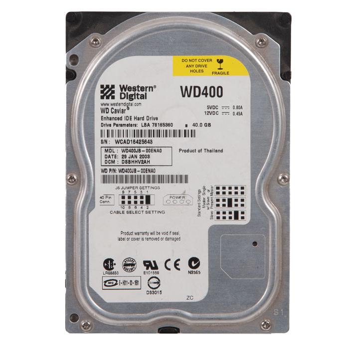 фотография жесткий диск 40GB IDE WD400JB-00ENA0 бывший в употреблении (сделана 18.12.2023) цена: 310 р.