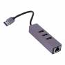 фото переходник HOCO HB34 Easy link USB Gigabit Ethernet adapter(USB to USB3.0*3+RJ45), серый