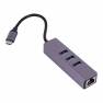 фото переходник HOCO HB34 Easy link USB Gigabit Ethernet adapter(Type-C to USB3.0*3+RJ45), серый